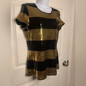 Women’s Gold And Black Striped Shirt Size M
